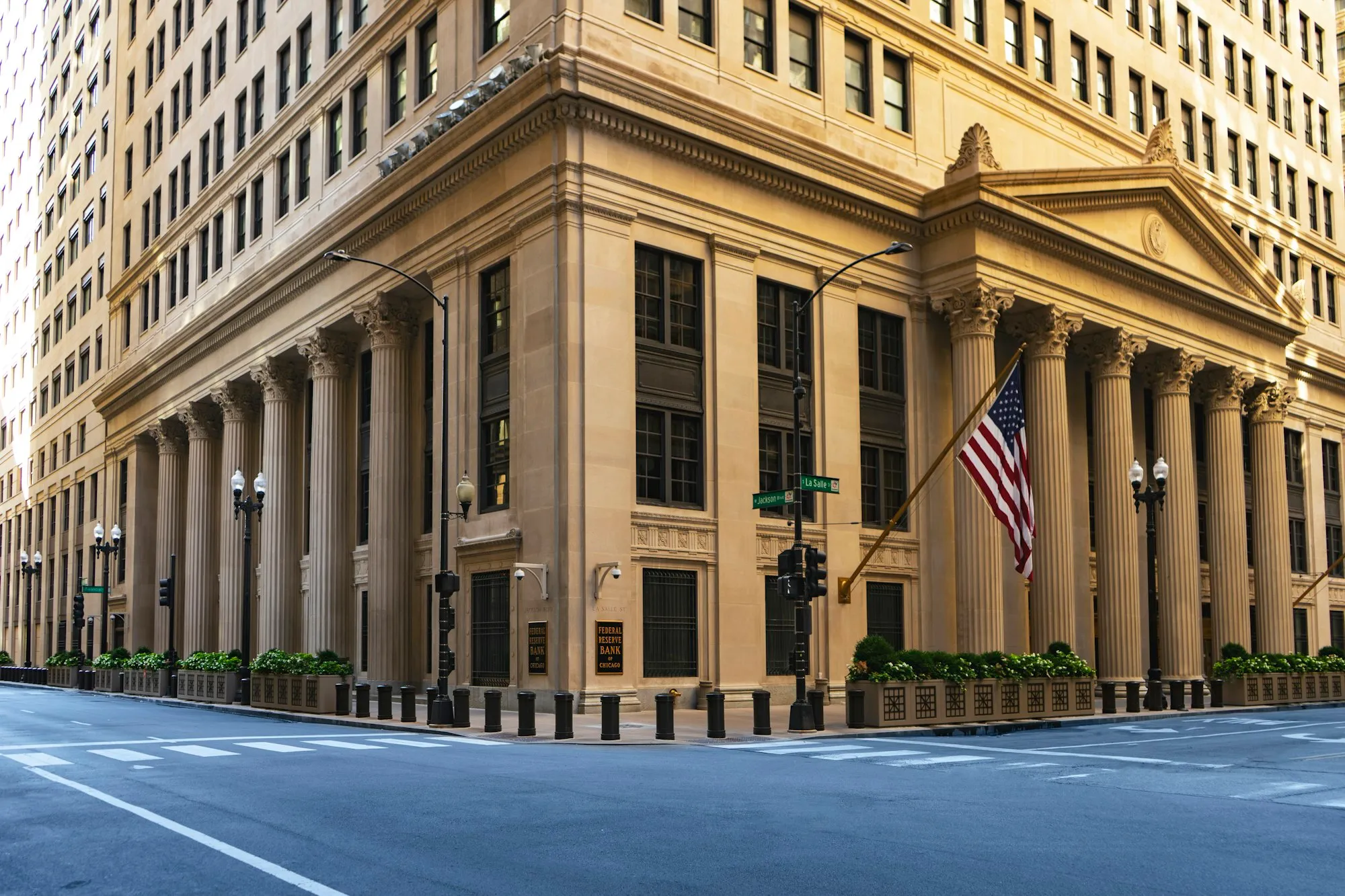 Classic bank building with stone columns